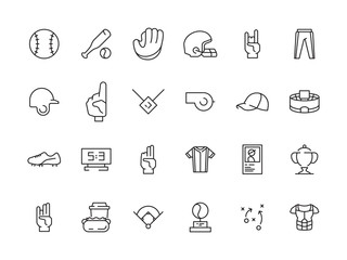 Sport baseball icons. Game symbols gloves field ball baseball bat vector. Ball and field for baseball, sport glove and bat illustration