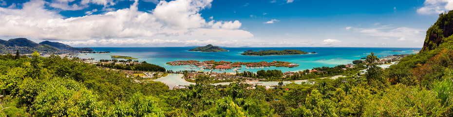 Naklejka na ściany i meble Beautiful panoramic view of Eden Island, Mahé, Seychelles, Indian ocean