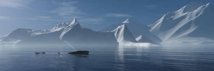 Sea and ice, whale in the Arctic Ocean. 3d rendering. © ustas