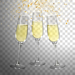 Festive Champagne Glasses and Golden Confetti
