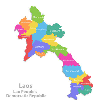 Laos map, administrative division, separate individual states with state names, color map isolated on white background vector