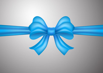 Decorative shiny blue bow with ribbon isolated on a gray background. Decoration of holiday gifts and backgrounds. Vector illustration for your design.