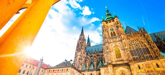 Fotobehang Wide panoramic view of St Vitus Cathedral, Prague © Arcady