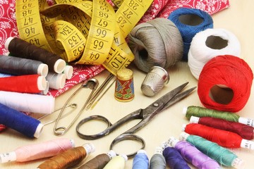 Multiple colorful sewing things