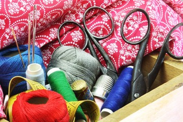 Multiple colorful sewing things