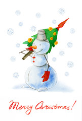 snowman with christmas tree