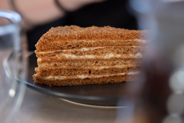 Slice of cake Napoleon in plate.