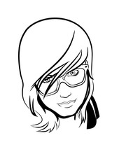 Vector line art of a girl wearing speks