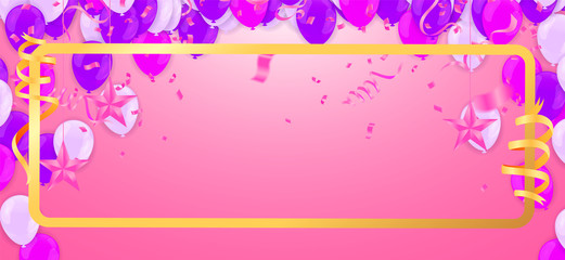 Fototapeta na wymiar Celebration & Happy birthday banner and balloons Purple and pink isolated on background
