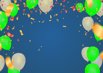 Celebration & Happy birthday banner and balloons Green and white isolated on background