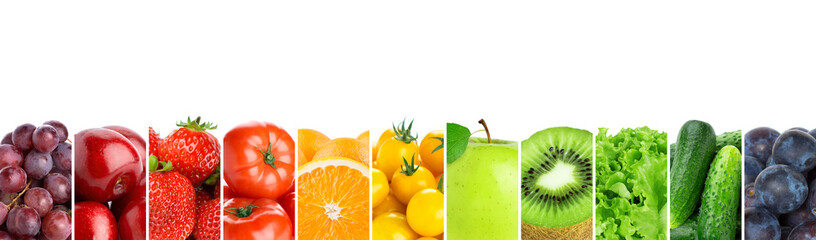 Collage de fruits, légumes et baies. Nourriture fraîche