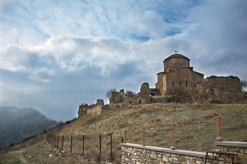 Fototapeta premium Jvari Monastery on mountain in Mtskheta Georgia tourist place 