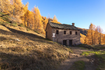 The small town of Crampiolo and monte Cervandone in a summer day, Alpe Devero, Antigorio valley, Piedmont, Italy