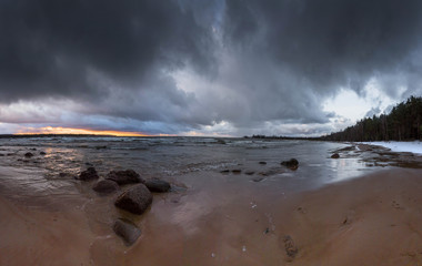 Stormy sunset on the Gulf of Finland. Leningrad region. Russia