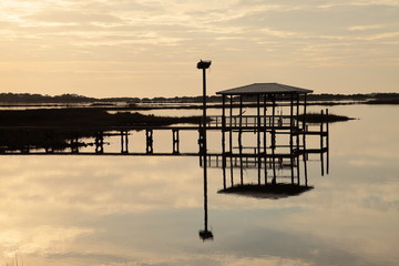 sepia reflection of sunset over the lake like a mirror