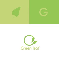Green logo vector design template with letter G and leaf