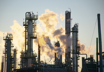 oil refinery at twilight