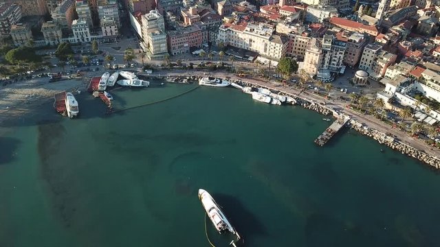 aerial view storm and boat disaster in rapallo, italy 2018