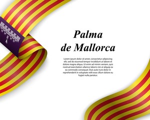 Waving ribbon with flag of palma de mallorca