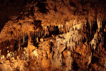 Cave interior with speleothemes stalactites and stalagmites