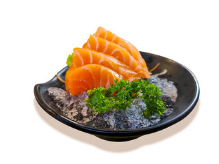 Fresh Salmon raw sashimi on Black plate