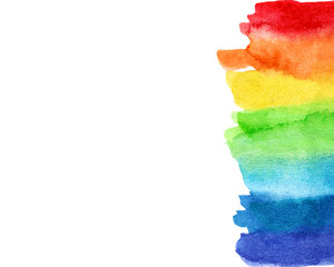 Watercolor gay pride flag on the right. Raster illustration with copy space. Design template for banner, brochure, website, card. Colorful image with place for text. Lgbt tolerance concept