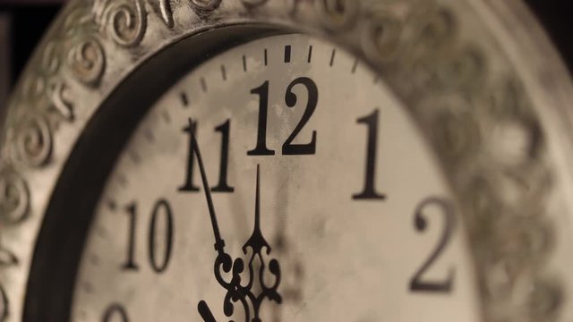 time lapse of vintage clock at twelve