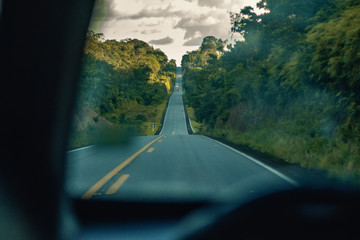 Road seen from inside a car