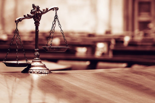 Decorative Scales of Justice in the Courtroom