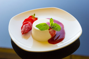 pudding with strawberry jam