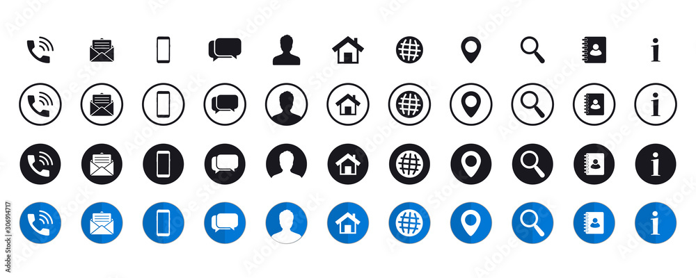 Fototapete business card icon collection. contact information icons set. web icons set. bundle set of contact u