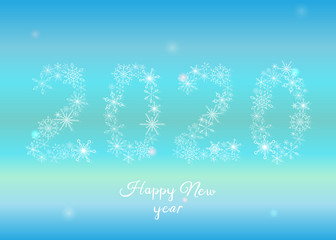 Stylish vector illustration with snowflakes and digits 2020 on blue background. For greeting cards, poster, cover, web and advertising banner, flyer, mailing, postcard, package design.
