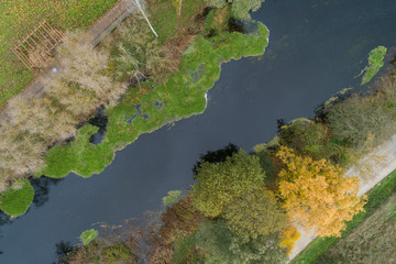 Aerial view of a river in Galicia, Spain. Ecology concept.