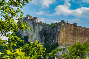 Ancient medieval town of San Leo. Churches and castle that made history. Rimini, Italy