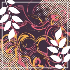 Abstract scarf pattern design for hijab fashion. Hijab scarf with splash brush ink and leaves for Printing Production.