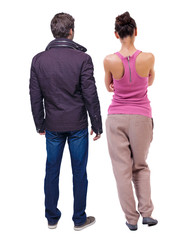 Back view of couple. beautiful friendly girl and guy together.