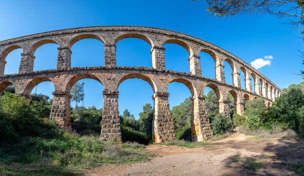 Ancient roman aqueduct Ponte del Diable or Devil's Bridge in Tarragona, Spain.