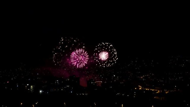 new year fireworks over the city time lapse