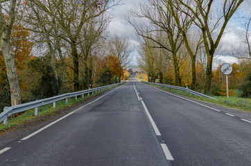 Fototapeta premium Straight section of a national road in Galicia, Spain.