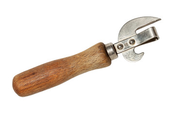 Steel  metal canopener wood handle isolated with white background