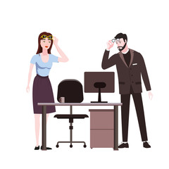Obraz premium Emotion woman and beraded man surprised raises glasses shocked expression