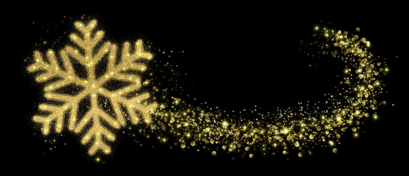 Golden Christmas Snowflake Star In Abstract Black Night