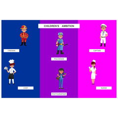 Fototapeta premium Set cartoon character childern ambition profession