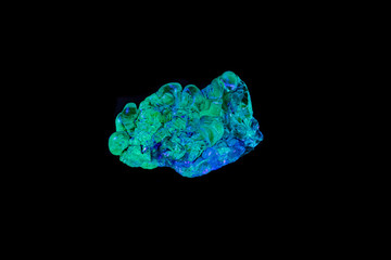 macro mineral stone opal under ultraviolet light on a black background