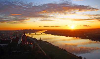 Sunset on the Vistula in Grudziadz. Poland