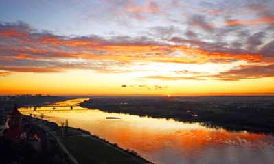 Sunset on the Vistula in Grudziadz. Poland