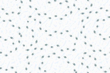 Deer tracks vector seamless pattern, isolated on snow background.