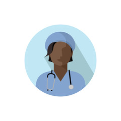 Vector doctor icon. The image of a woman doctor, with a stethoscope, in a medical uniform of blue color. Isolated color illustration, avatar of a doctor in flat style in circle