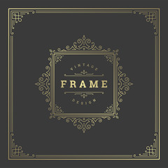 Vintage flourishes ornament swirls lines frame template vector illustration.