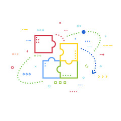 Puzzle infographic bussines concept. Template for business project presentation. Diagram with five puzzle pieces connected to each other. Modern line vector.